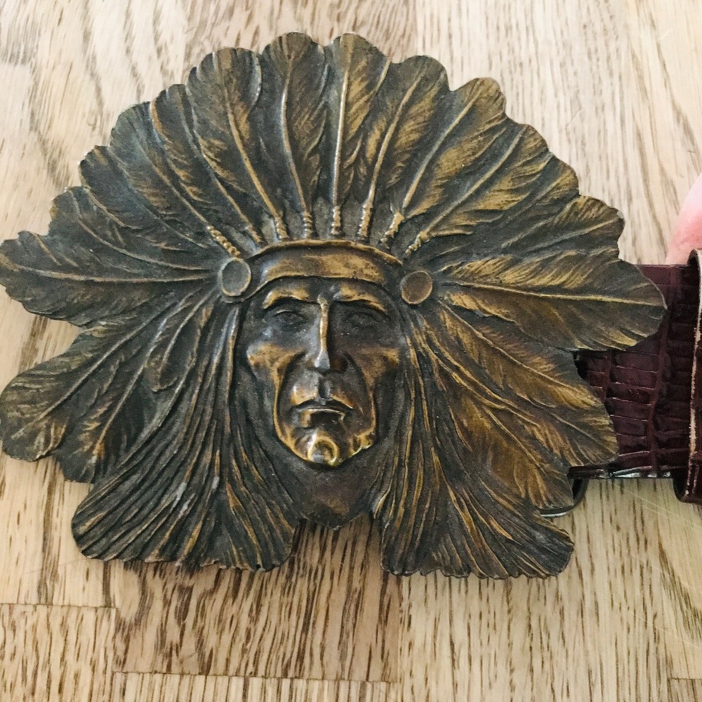 Vintage Brass Chief Belt Buckle by Bergamot Brass Works USA